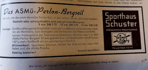 Das ASMÜ-Perlon-Bergseil - Sporthaus Schuster 1951